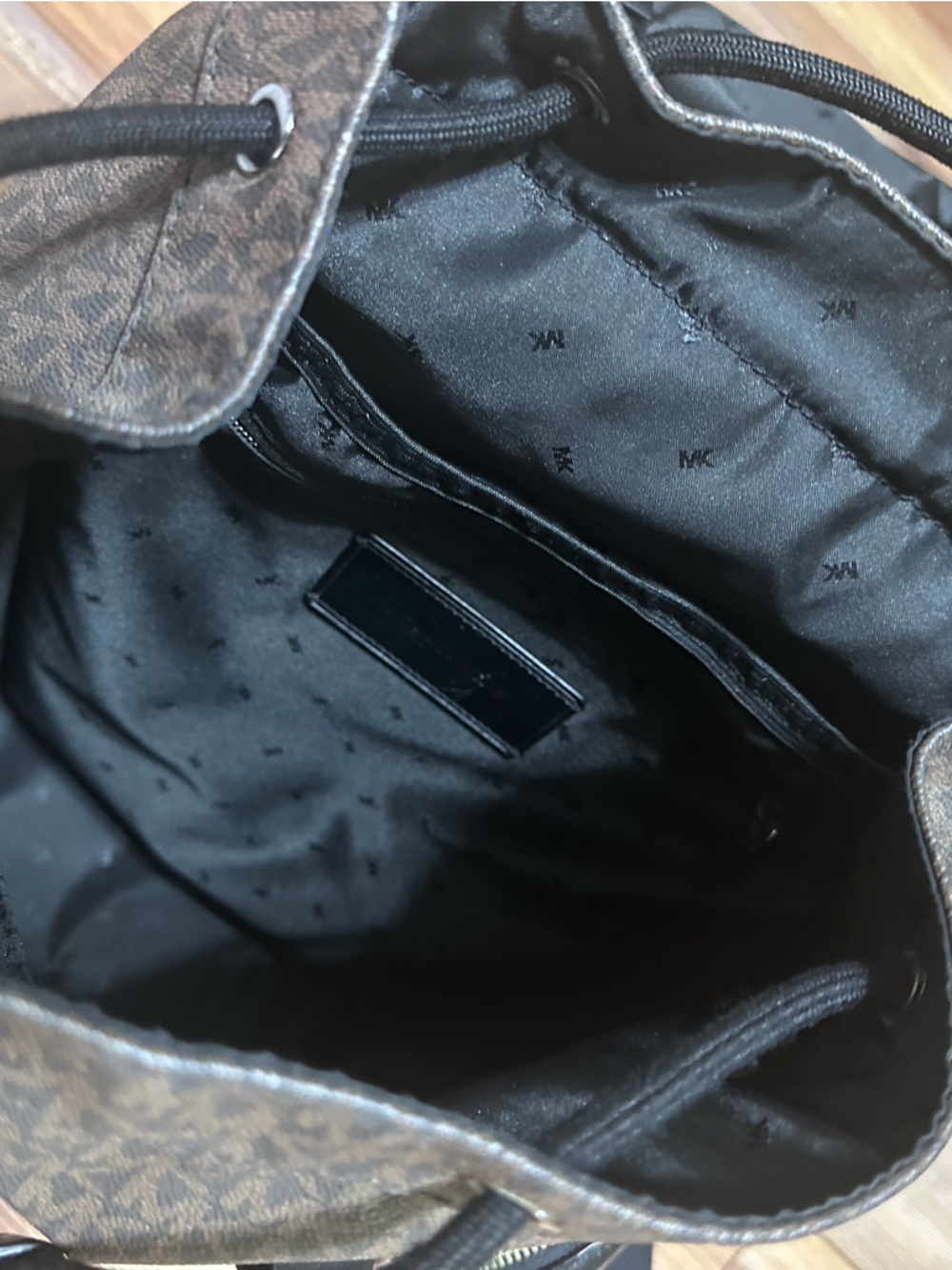 Michael Kors Brown Logo Monogram Backpack with Black Trim - Picture 4 of 4